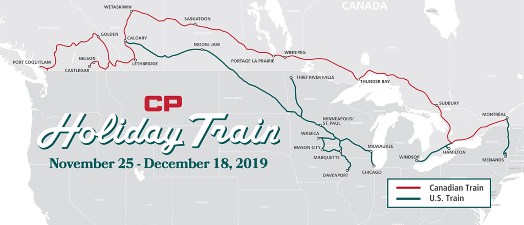 Die Strecke des Canadian Pacific Holiday Train in Kanada und den USA. Foto CPR.